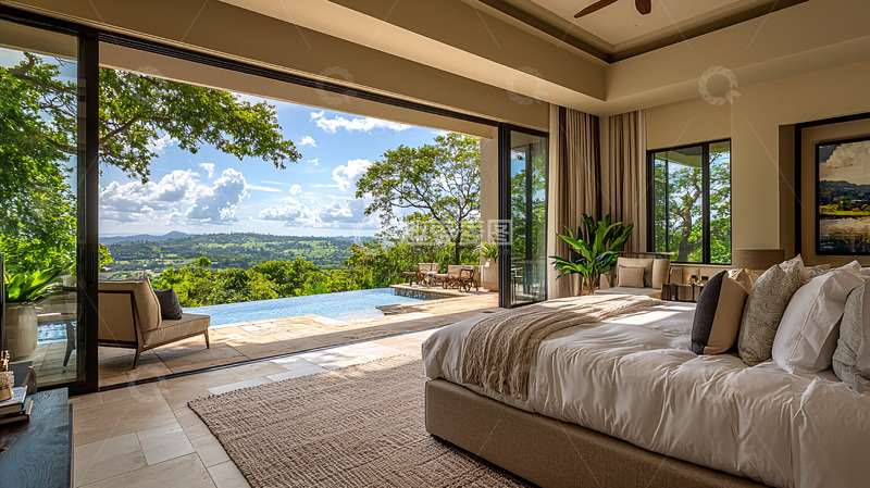 高清大图下载【趣麦麦图】豪华卧室无边泳池景观