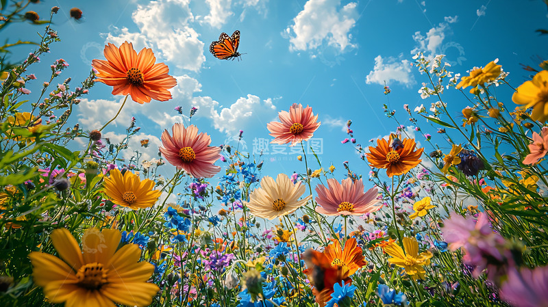 高清大图下载【趣麦麦图】向日葵花海蓝天白云