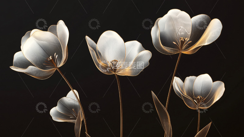 高清大图下载【趣麦麦图】暗色背景下优雅的郁金香