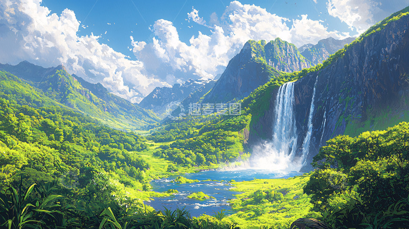 高清大图下载【趣麦麦图】山谷瀑布风景