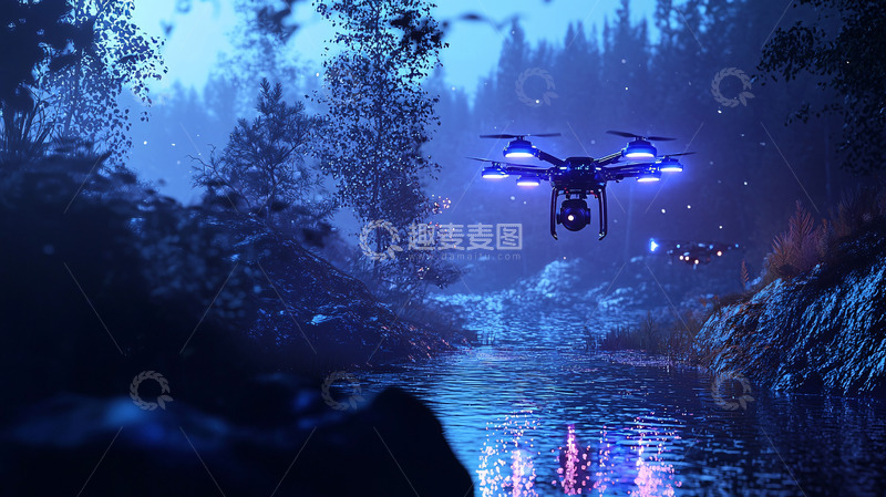 高清大图下载【趣麦麦图】夜间森林无人机