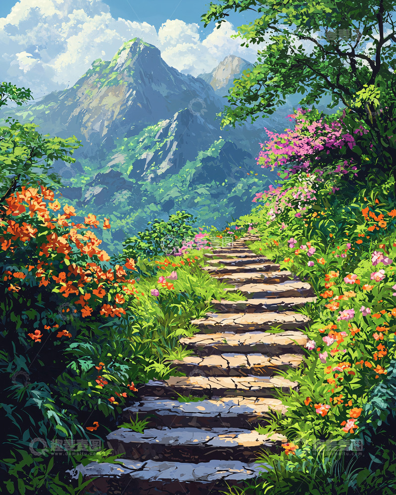 高清大图下载【趣麦麦图】通往山顶的石阶小路