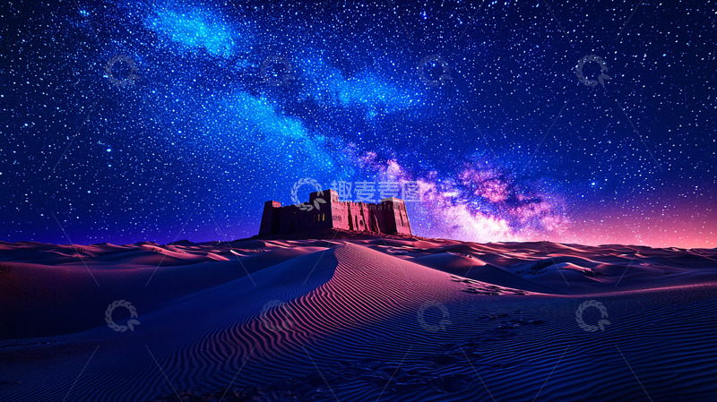 高清大图下载【趣麦麦图】沙漠城堡星空