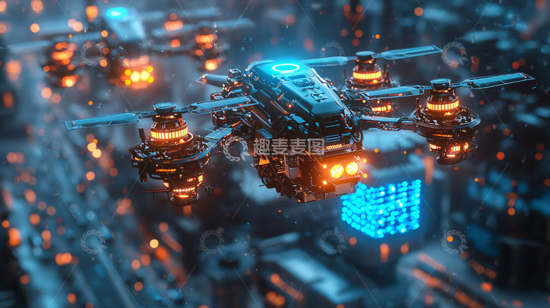 高清大图下载【趣麦麦图】未来科技感无人机集群