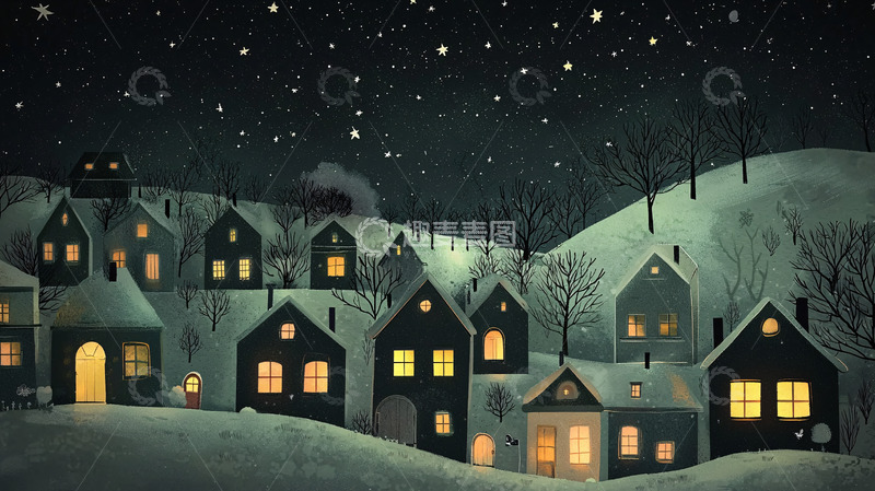 高清大图下载【趣麦麦图】冬夜小镇