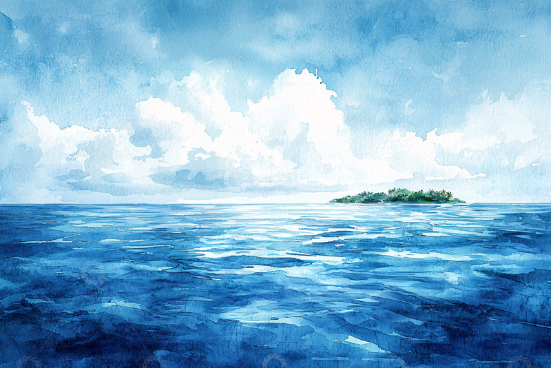 高清大图下载【趣麦麦图】平静海面上的岛屿