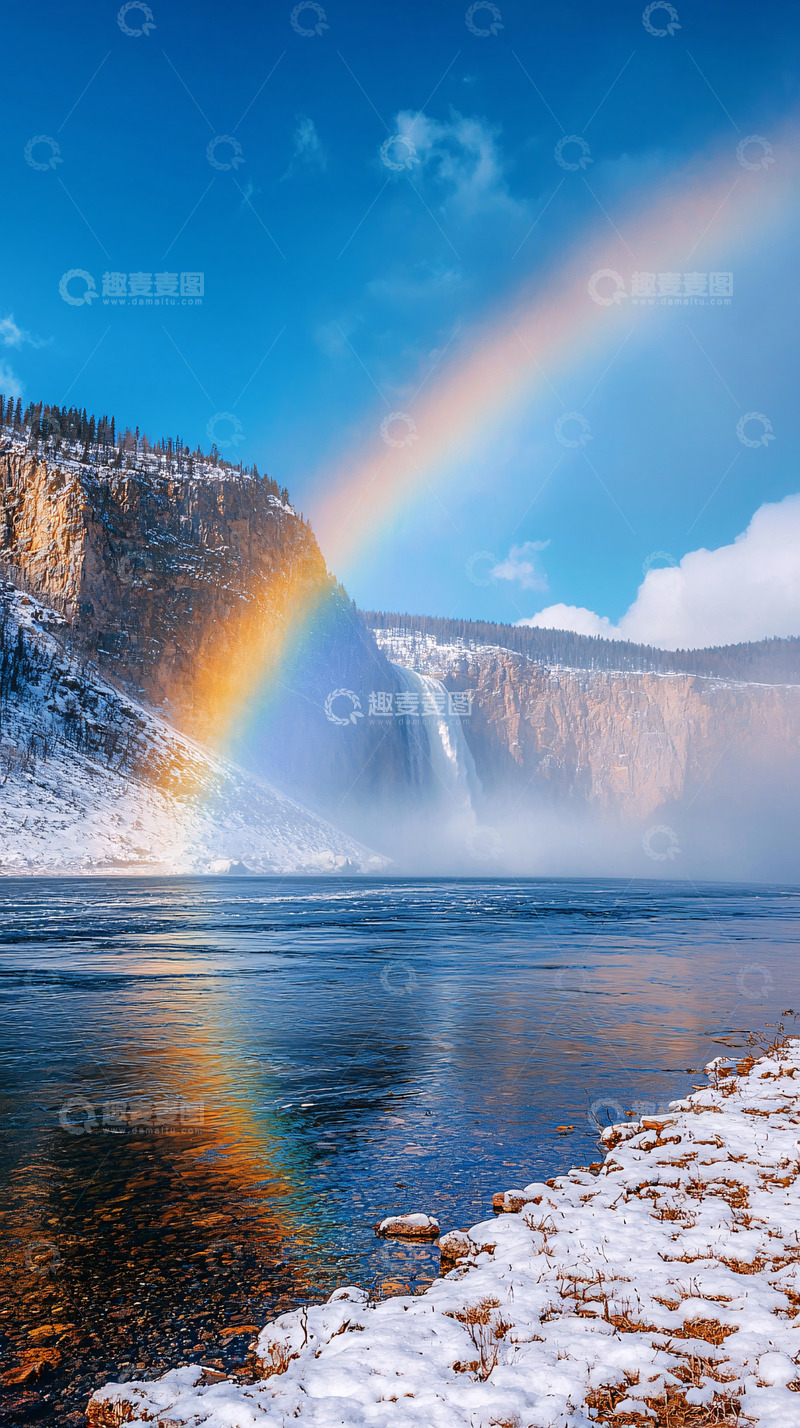 高清大图下载【趣麦麦图】瀑布上的彩虹奇观