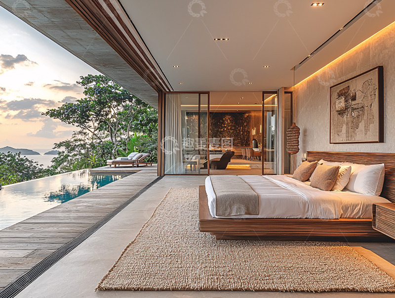 高清大图下载【趣麦麦图】极简风海景别墅卧室
