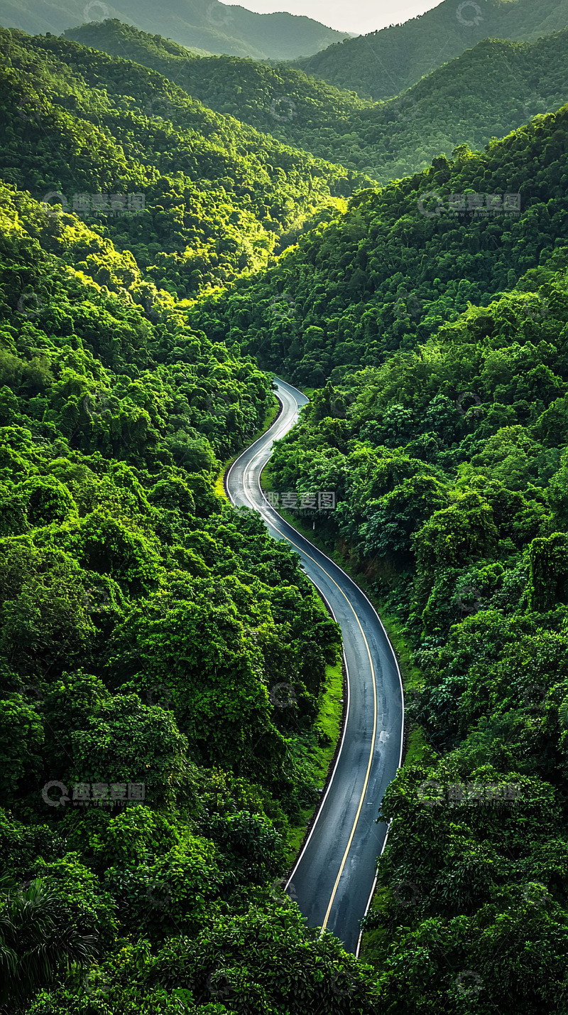 高清大图下载【趣麦麦图】蜿蜒山路绿色植被覆盖