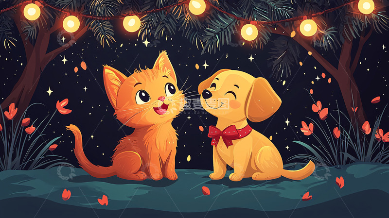 高清大图下载【趣麦麦图】小猫小狗夜晚灯光