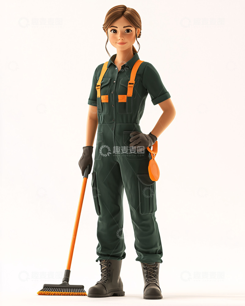 高清大图下载【趣麦麦图】卡通清洁女工