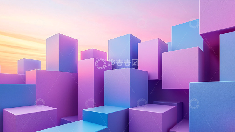 高清大图下载【趣麦麦图】梦幻彩色几何方块城市