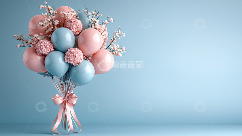 高清大图下载【趣麦麦图】粉蓝气球花束