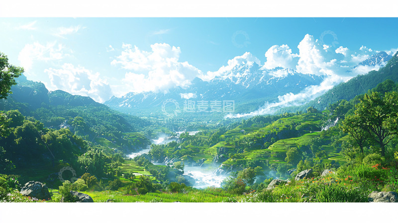 高清大图下载【趣麦麦图】阳光明媚的山谷风景