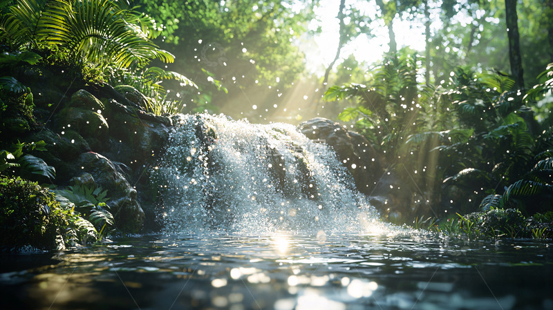 高清大图下载【趣麦麦图】阳光森林瀑布