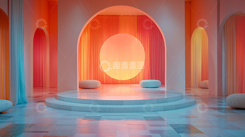高清大图下载【趣麦麦图】橙色粉色拱门室内空间