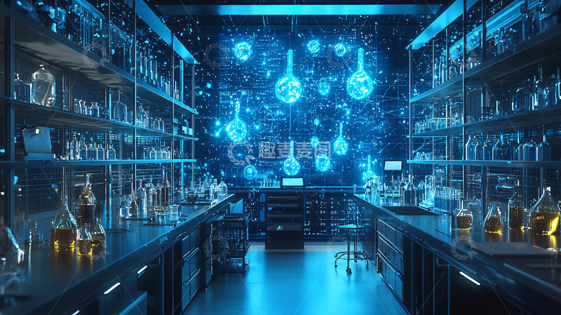 高清大图下载【趣麦麦图】蓝色科技感实验室