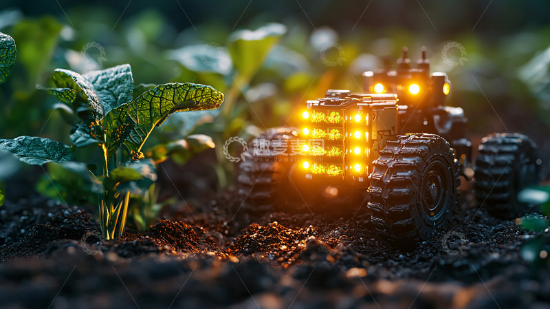 高清大图下载【趣麦麦图】田园里发光的黑色小拖拉机
