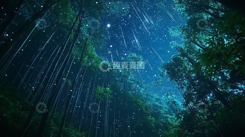 高清大图下载【趣麦麦图】夜幕下的竹林雨景
