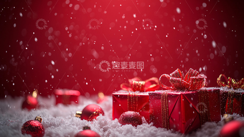 高清大图下载【趣麦麦图】红色背景圣诞礼物