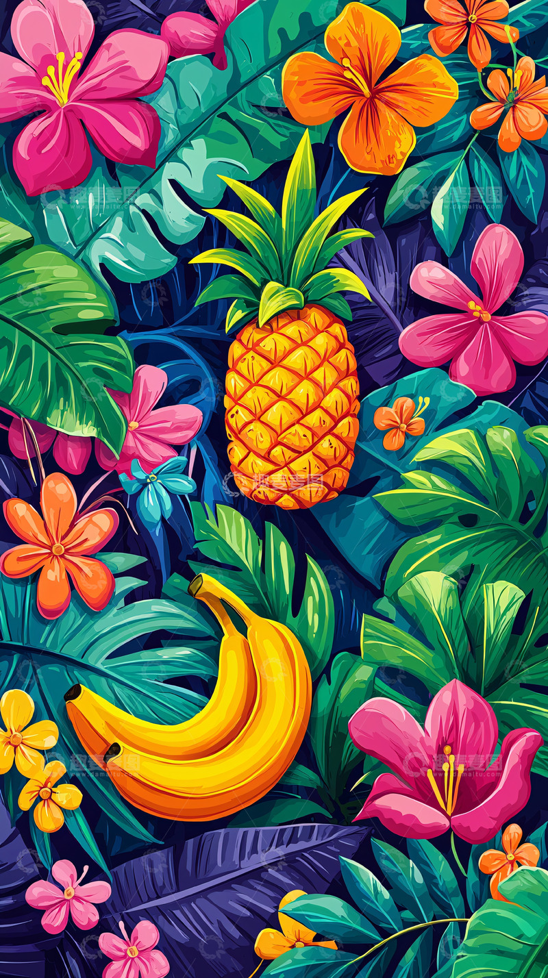 高清大图下载【趣麦麦图】热带水果花卉插画
