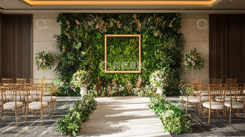 高清大图下载【趣麦麦图】绿色植物墙婚礼现场