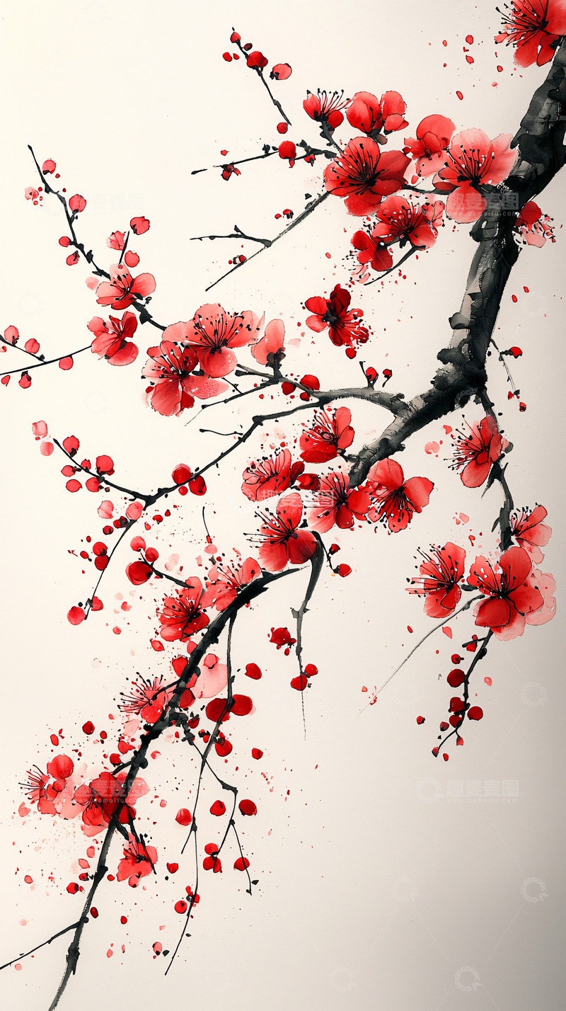 高清大图下载【趣麦麦图】红梅水墨画