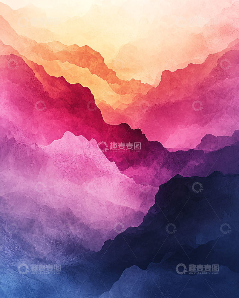 高清大图下载【趣麦麦图】彩色山脉水彩画