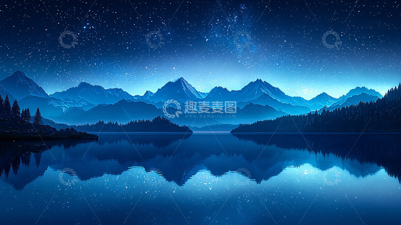 高清大图下载【趣麦麦图】星空下的宁静湖泊