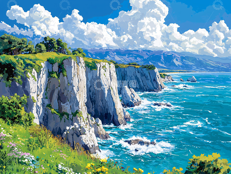 高清大图下载【趣麦麦图】阳光下的海边悬崖