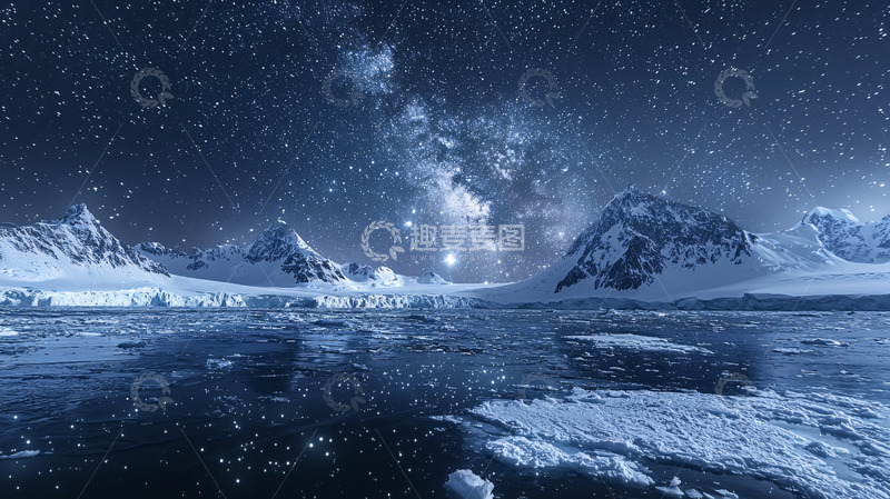 高清大图下载【趣麦麦图】极地冰川星空夜景