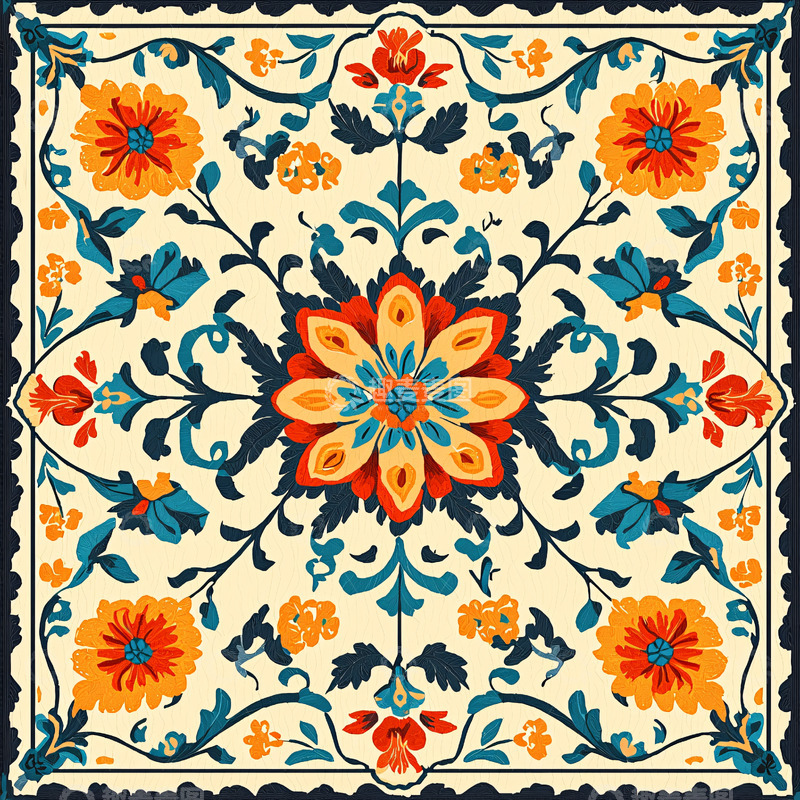 高清大图下载【趣麦麦图】鲜艳的对称花卉图案