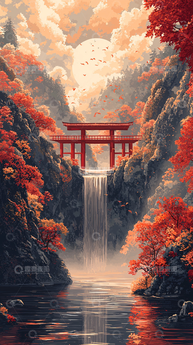 高清大图下载【趣麦麦图】红枫秋景山间鸟瞰图