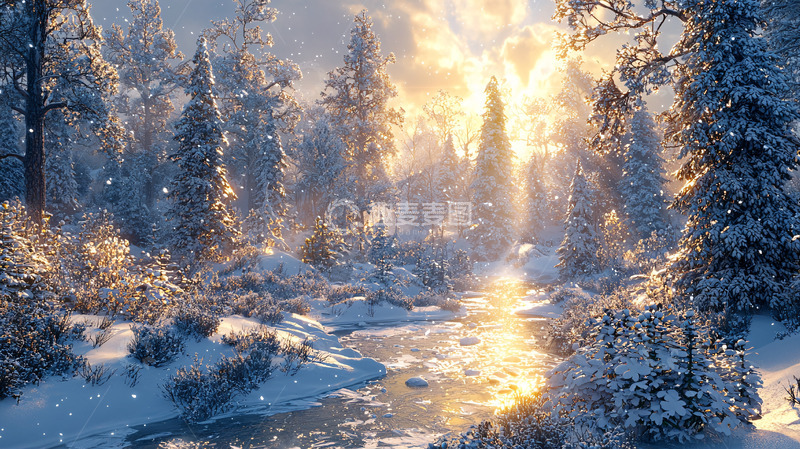 高清大图下载【趣麦麦图】冬日森林雪景