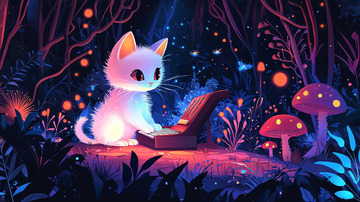 发光小猫森林奇幻场景