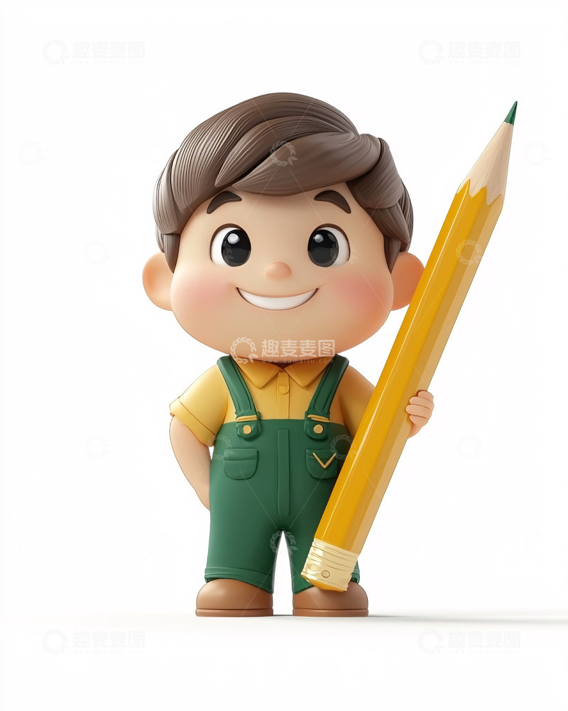 高清大图下载【趣麦麦图】可爱卡通男孩拿铅笔