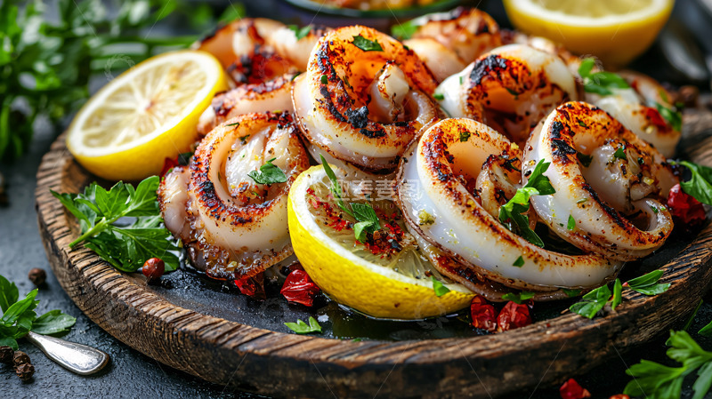 高清大图下载【趣麦麦图】烤鱿鱼配柠檬