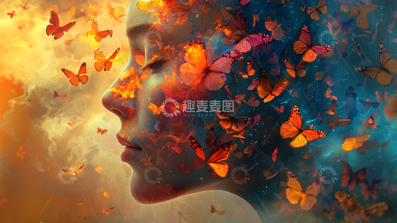 梦幻女子蝴蝶图