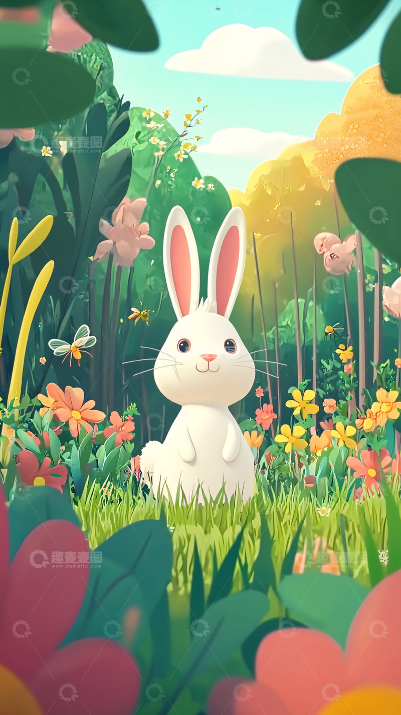 高清大图下载【趣麦麦图】森林里的小白兔