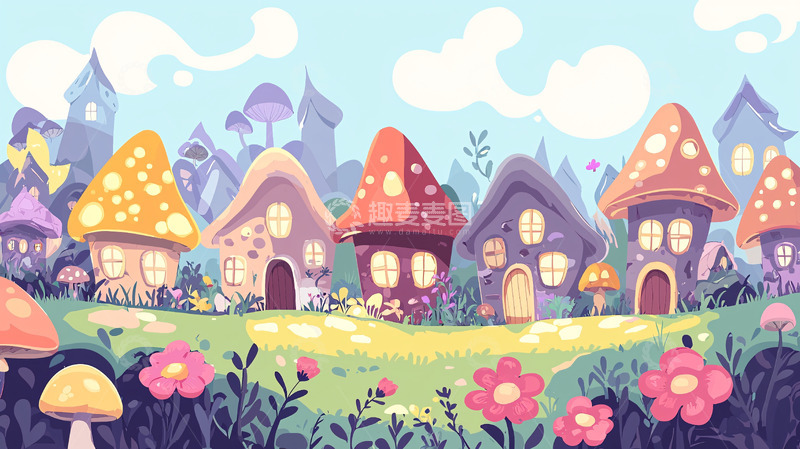 高清大图下载【趣麦麦图】彩色蘑菇屋村庄
