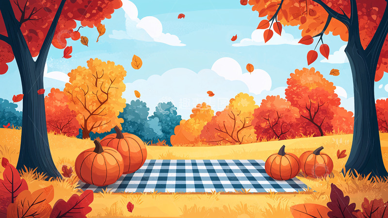 高清大图下载【趣麦麦图】秋日野餐南瓜田园风光