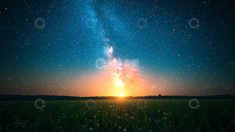 高清大图下载【趣麦麦图】星空日出草原