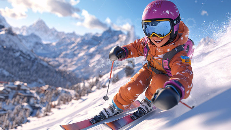 高清大图下载【趣麦麦图】儿童滑雪