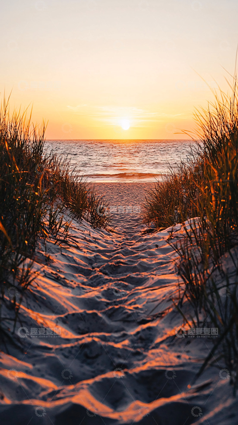 高清大图下载【趣麦麦图】日落沙滩小路