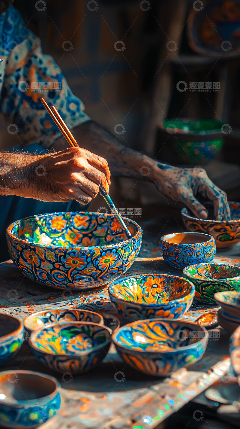高清大图下载【趣麦麦图】手绘陶瓷碗