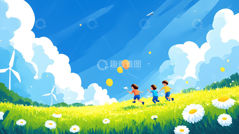 创意卡通手绘玩耍的孩子们插画1