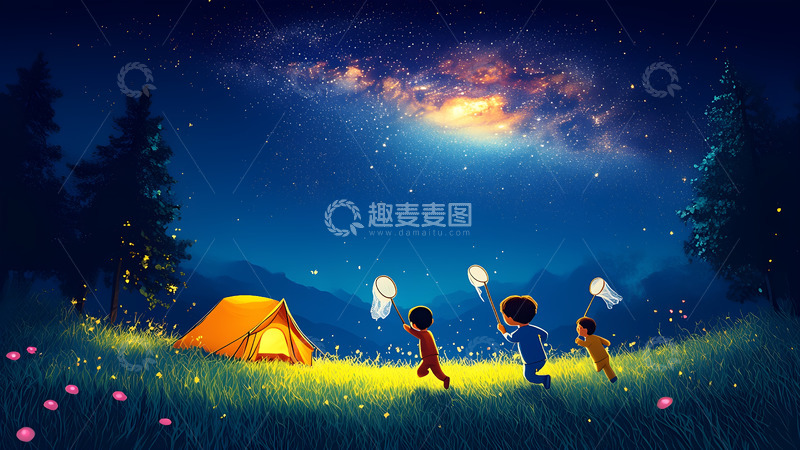 创意卡通手绘玩耍的孩子们插画