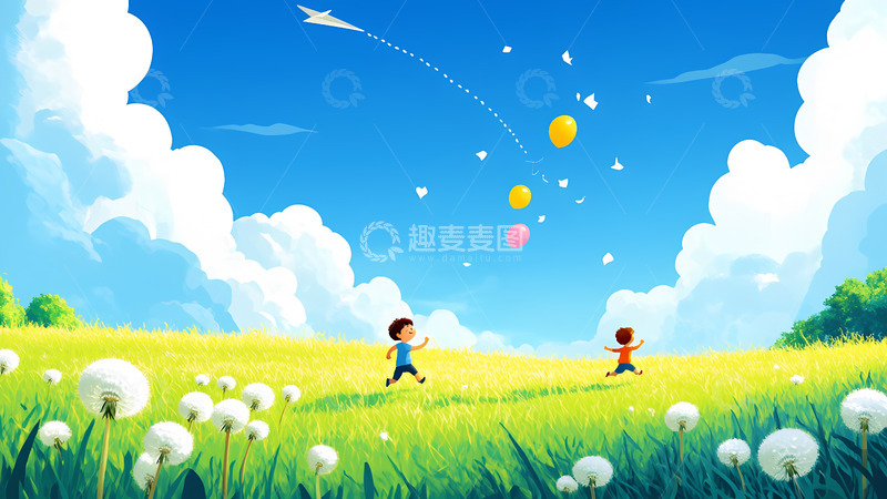 创意卡通手绘玩耍的孩子们插画3