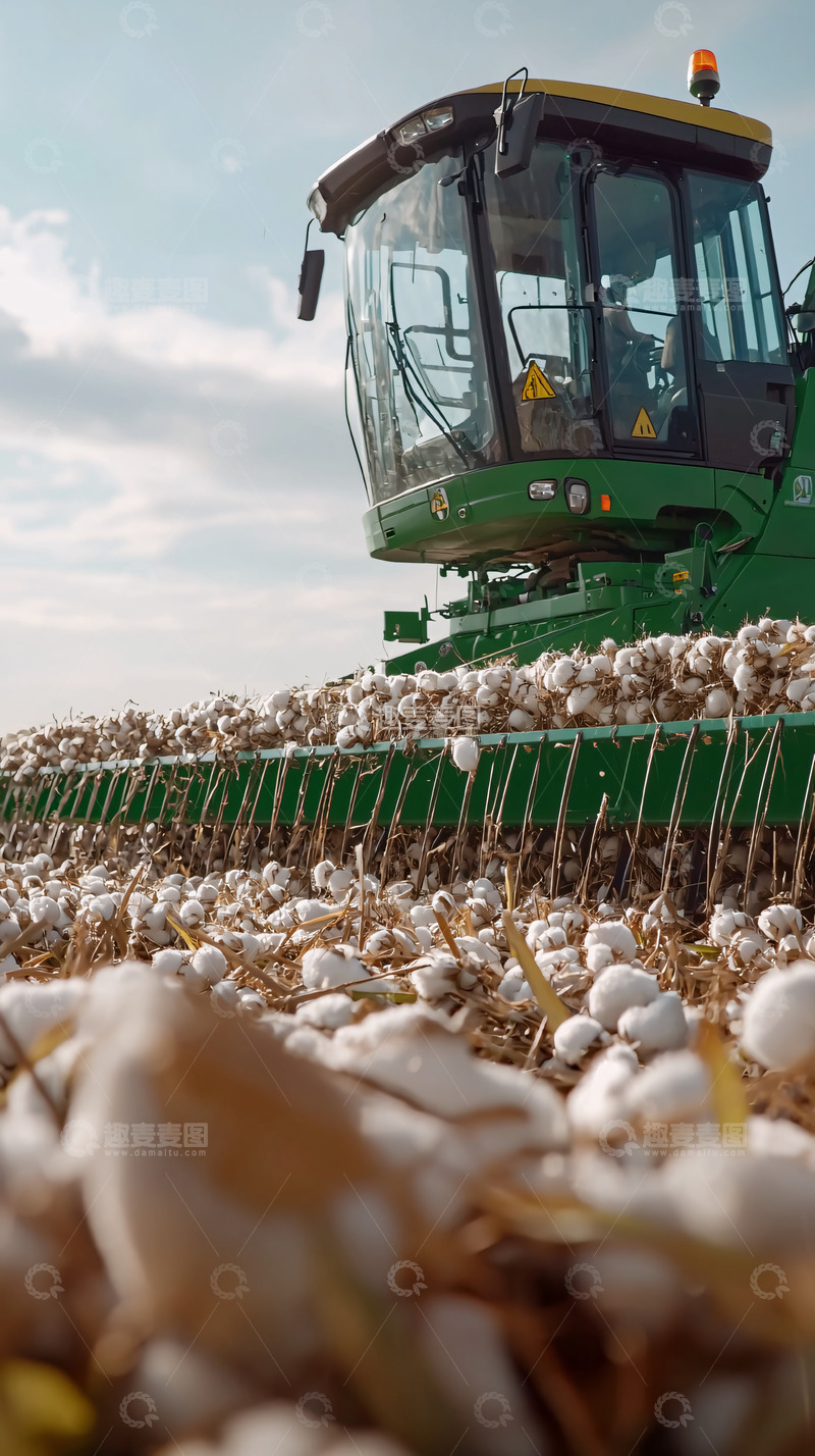 高清大图下载【趣麦麦图】收割机采摘棉花