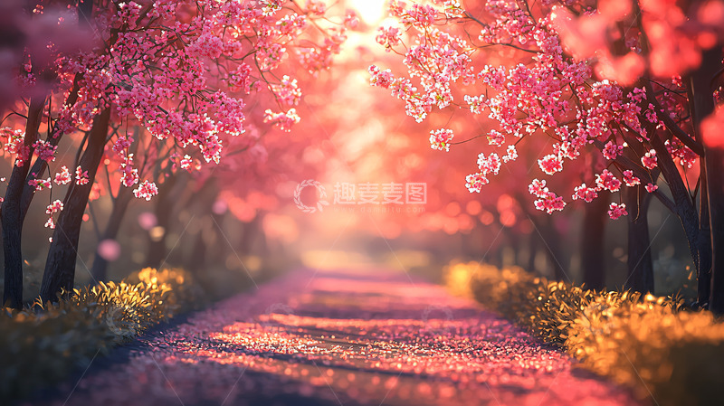 高清大图下载【趣麦麦图】粉色樱花树林小路